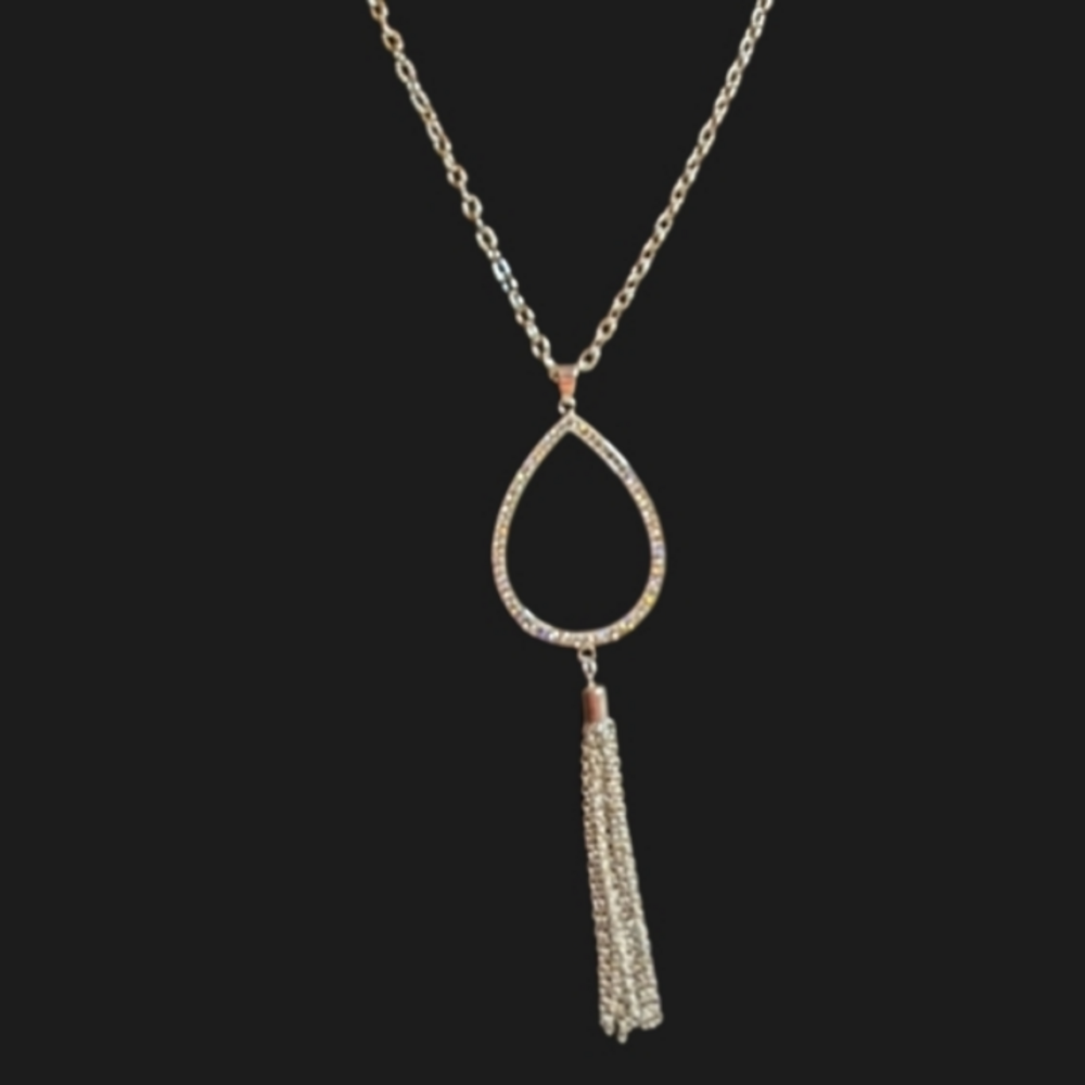 Swarovski Crystal Elements Drop Tassel Silver Overlay Necklace